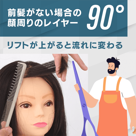 前髪がない場合の顔周りのレイヤー　90°〜