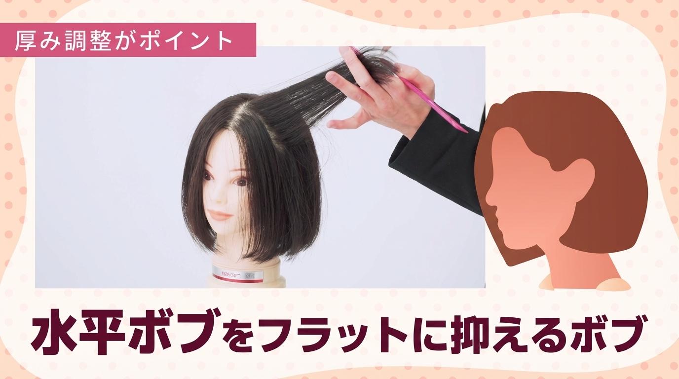 水平ボブをフラットに抑えるボブの画像