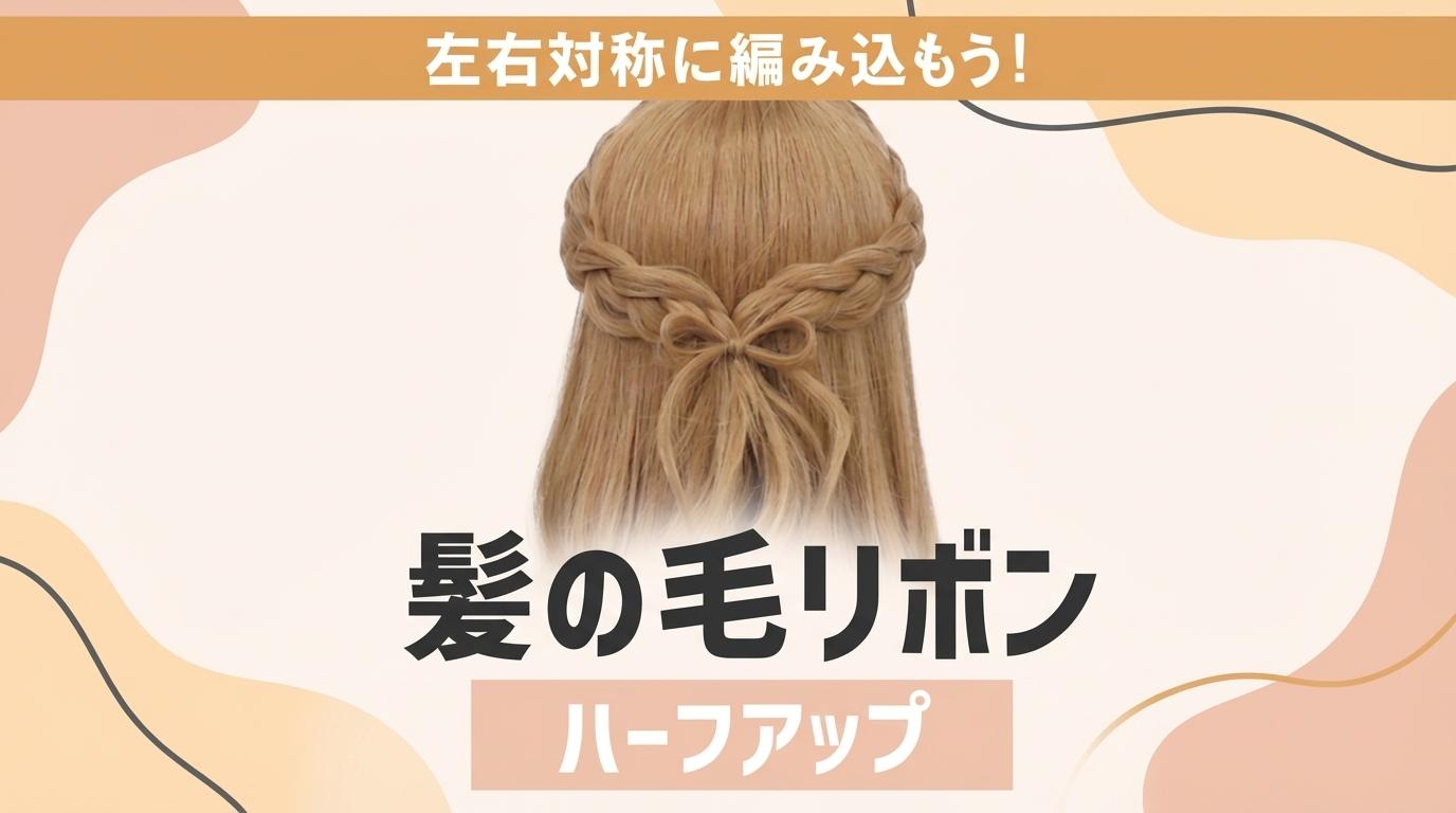 髪の毛リボンハーフアップの画像