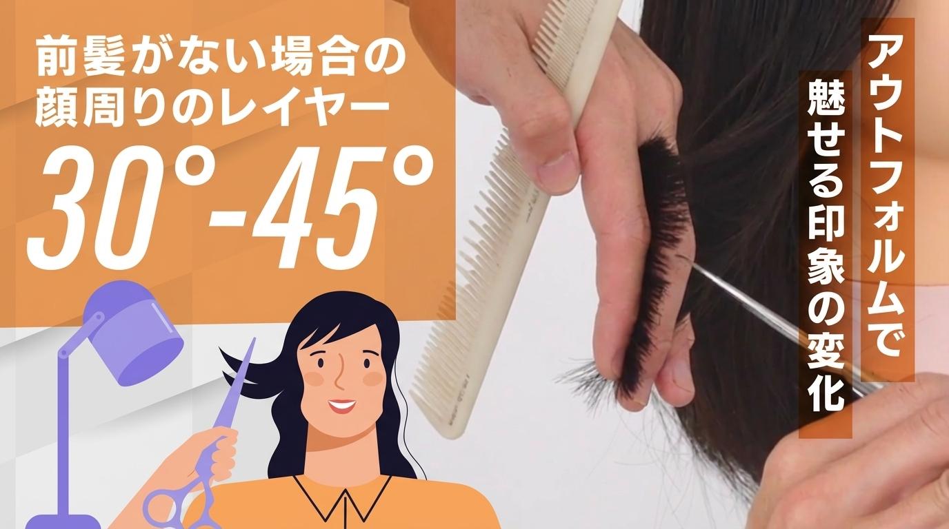 前髪がない場合の顔周りのレイヤー　30°〜45°の画像
